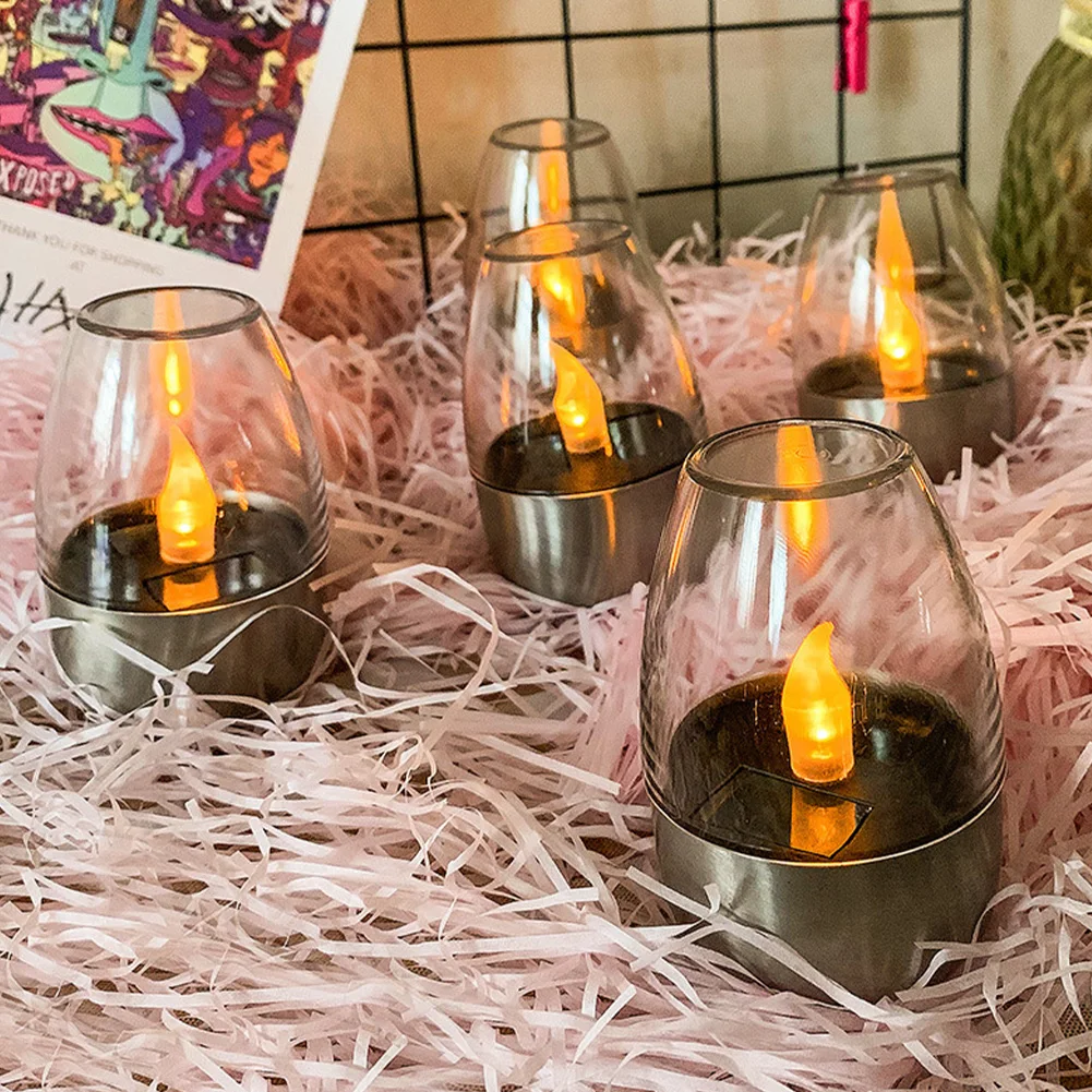 Velas solares de vidro de vinho, Luzes LED impermeáveis do chá, Recarregável, Tealights sem chama, Pátio, Decoração do jardim, Ao ar livre, 1Pc