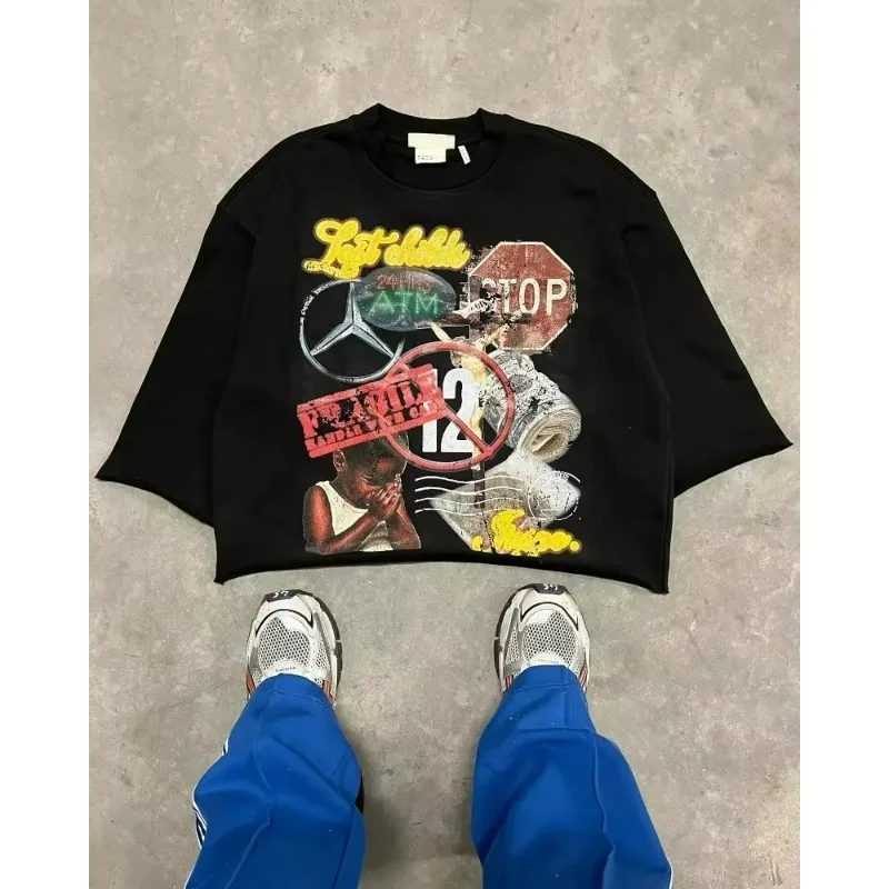 Y2k High Street Retro Women Anime Cartoon Letter Printed Pattern Large T-shirt Fashion Harajuku Men and Women Loose Top