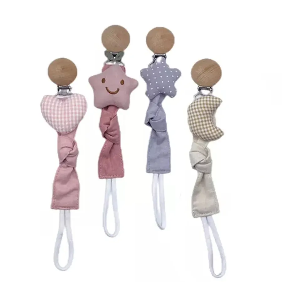 Cotton Yarn Wooden Baby Pacifier Clip Pacifier Chain Baby Pacifier Environmentally Friendly Material Anti Loss Chain