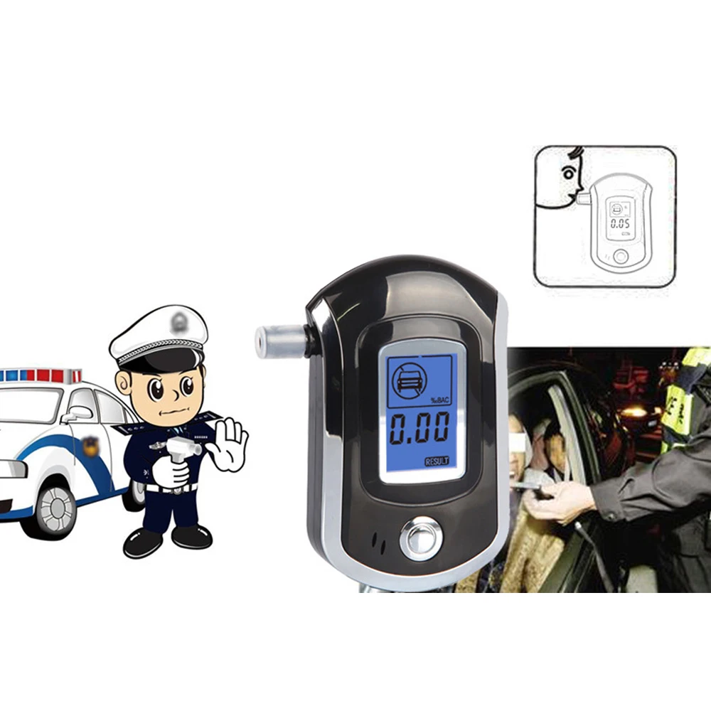 

AT6000 Professional Police Breath Breathalyzer LCD Digital Alcohol Tester High-Precision Alcohol Detector with 5 Mouthpieces