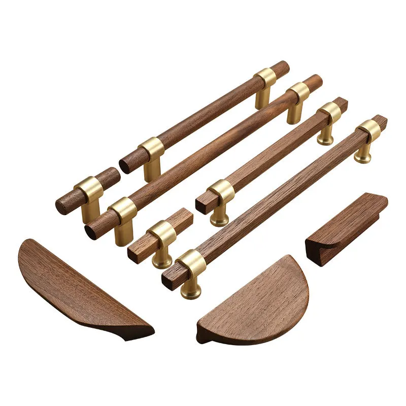 New Chinese Walnut Kichen Cabinet Door Knob Simple Handles for Furniture Dresser Drawer Wood Shoe Wardrobe Door Handle Pull