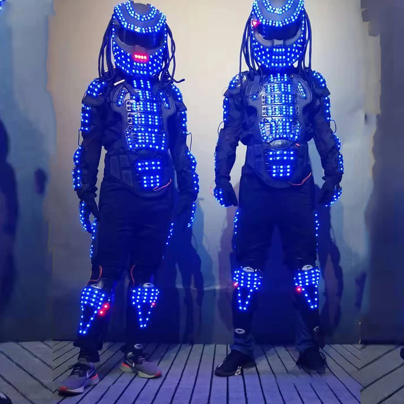 Men Armor Helmet LED Warrior Light Up Futuristic Clothing  Nightclub Stage Performance Cosplay Robot Costume Party Festival Suit