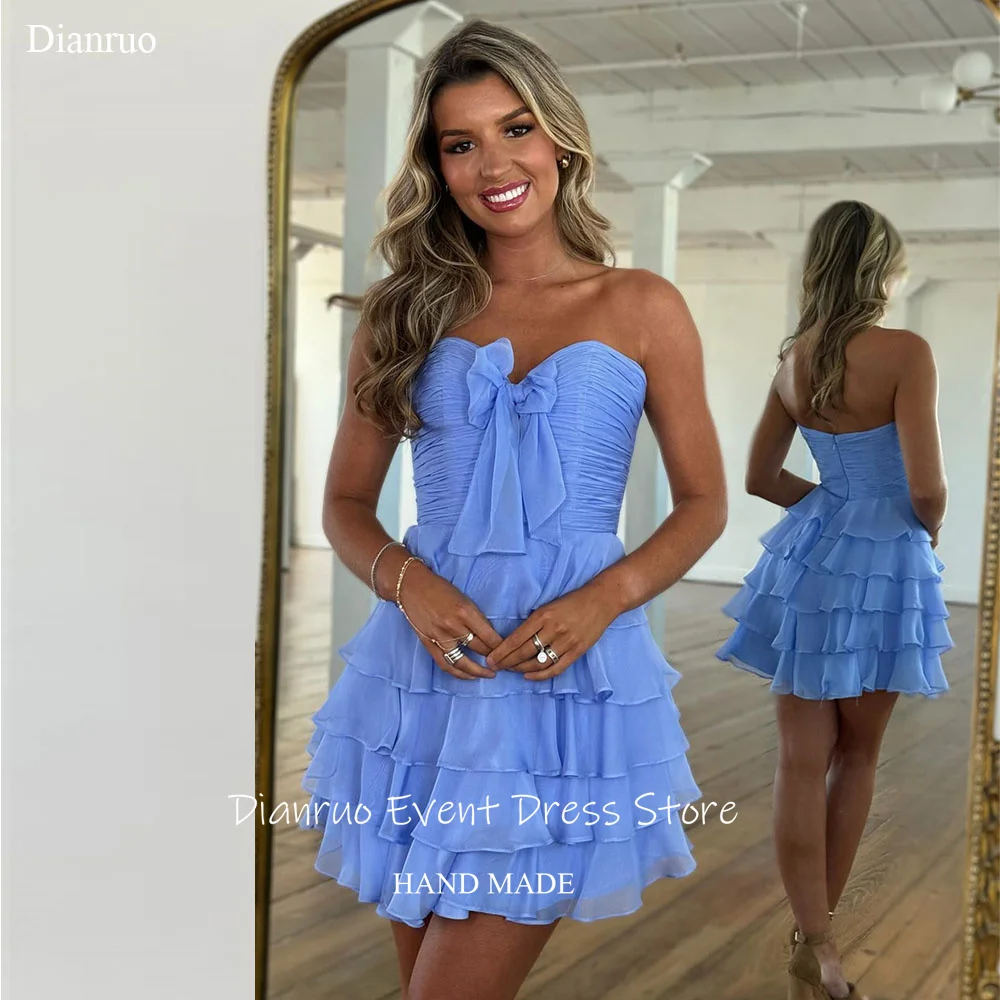 

Dianruo Elegant A Line Prom Dresses Mini Sweetheart Chiffon Tiered Women Summer Party Bow Ruffled Party Gowns 2025 Customized