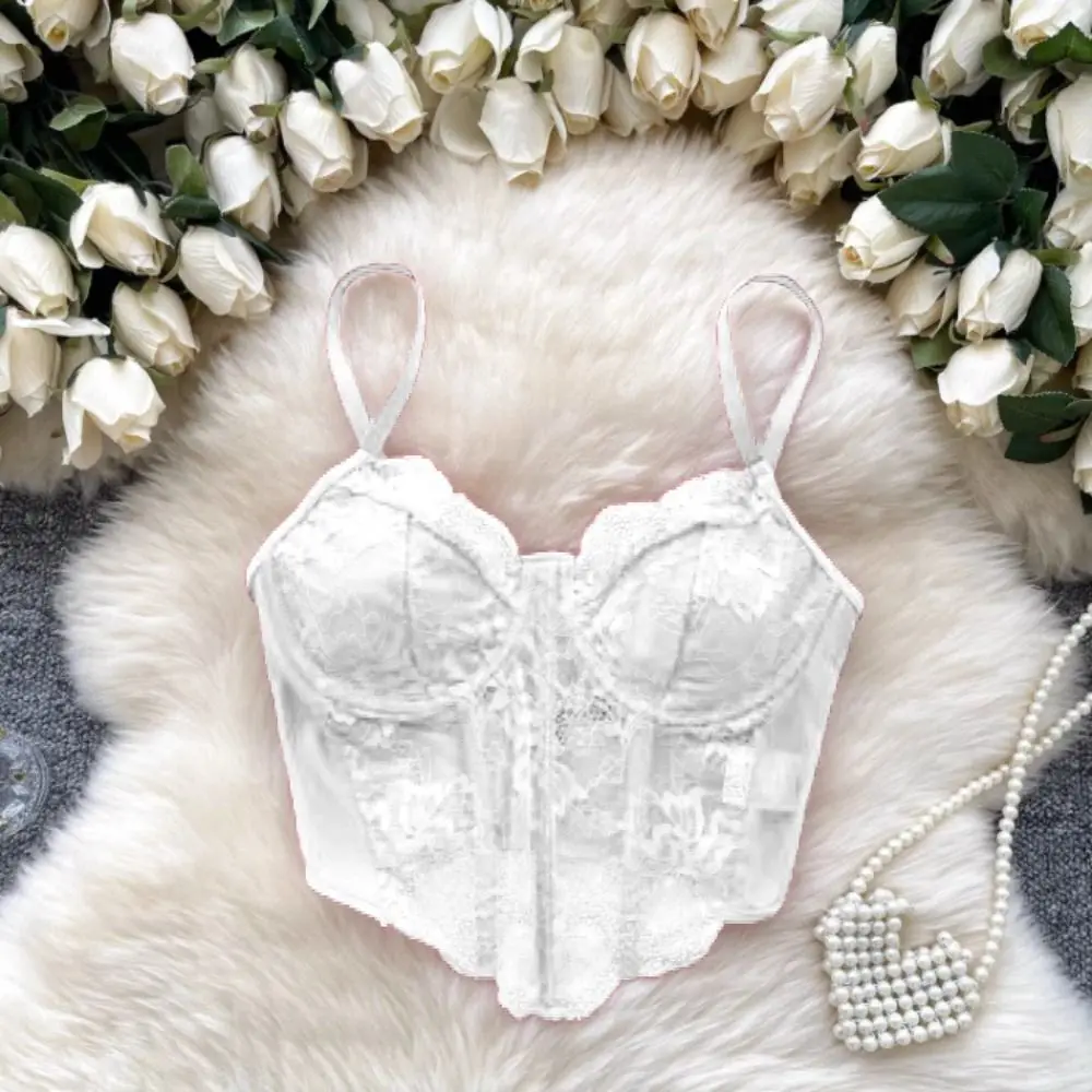 Fashion Hollow Lace Camisole Sleeveless Slim Fit Lace Corset Sweet Tanks Crop Tops Spring Summer