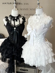 Princess Lolita Dress for Women Summer Hot Girl Y2K Halter Sleeveless Slim Sexy Dress Sweet Cute Multi-Layer Lace White Dress