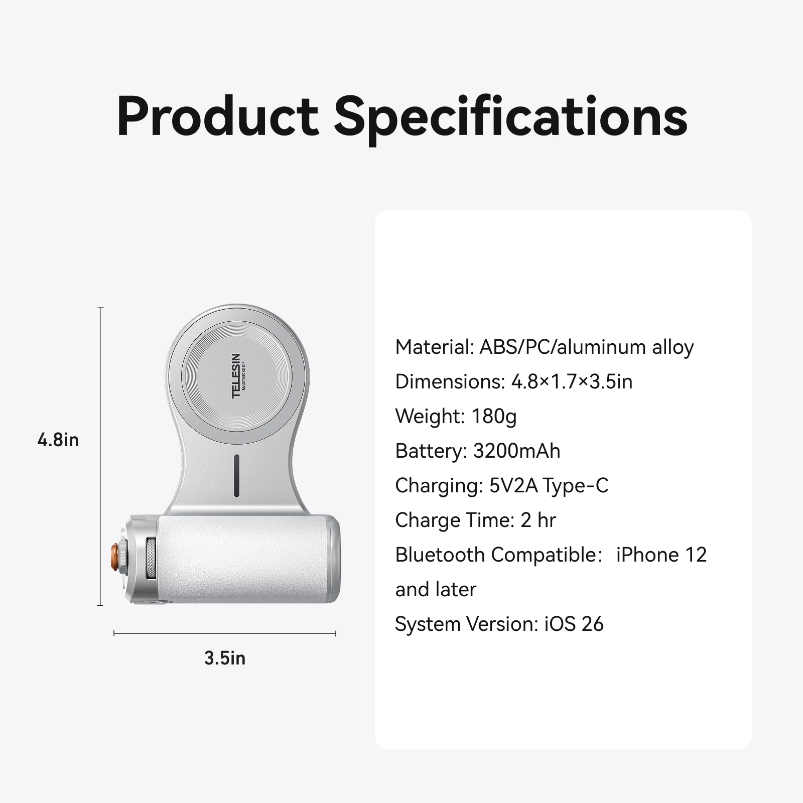 텔레신 마그네틱 폰 카메라 촬영 핸드 그립 3200mAh 보조배터리 무선 충전 폰 홀더 아이폰용 원격 촬영 보조기