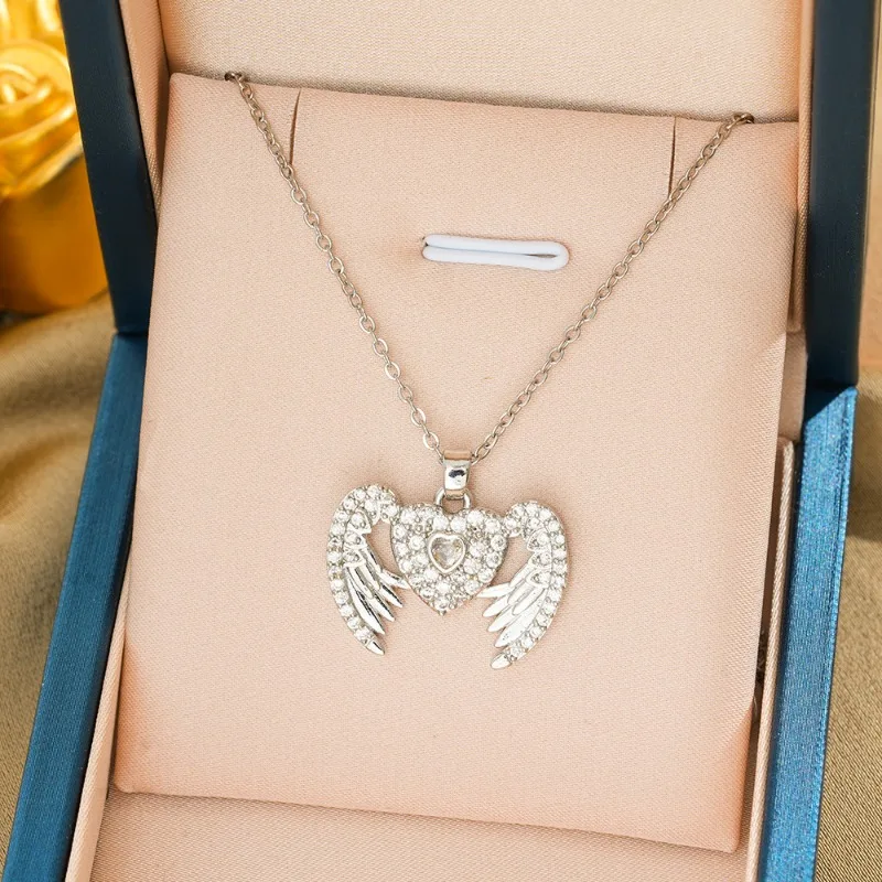 قلادة نسائية من الفولاذ المقاوم للصدأ مرصعة بشكل صغير على شكل جناح الملاك، سلسلة عصرية وعصرية على شكل عظمة الترقوة، جميع الماس رائعة #3