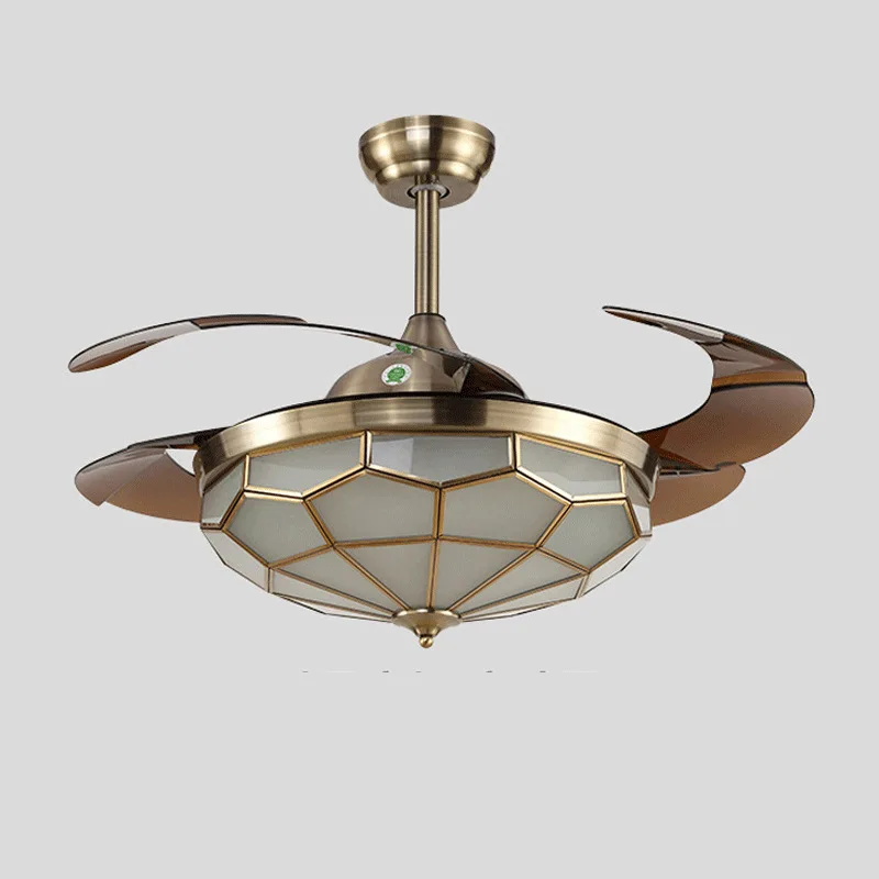 Modern invisible ceiling fan lights, living dining room bedroom fan lamp, antique copper, variable frequency LED lights