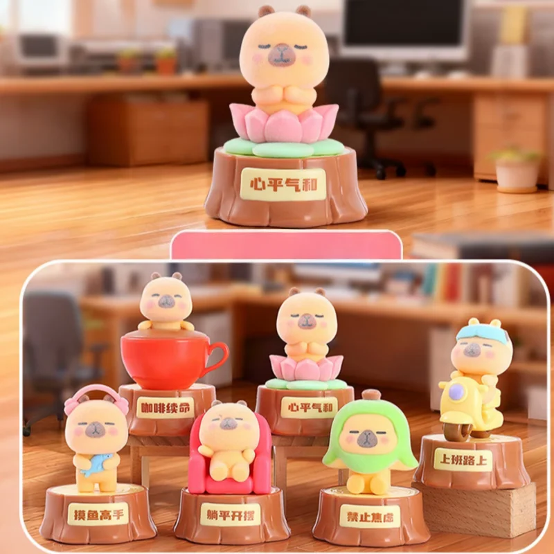

Capybara Blind Box PIMMO Flocking Series Capibara Action Figures Doll Office Desktop Ornament Collection Figurine