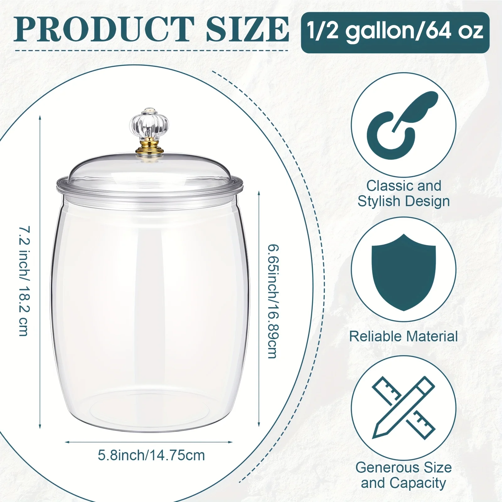 

Clear Airtight Plastic Apothecary Jar with Flip-Top Lid - Round Reusable Canister for Candy, Cookie, Pantry & Party Storage - Decorative -look Jar (Compatible with Lids) for home Organization