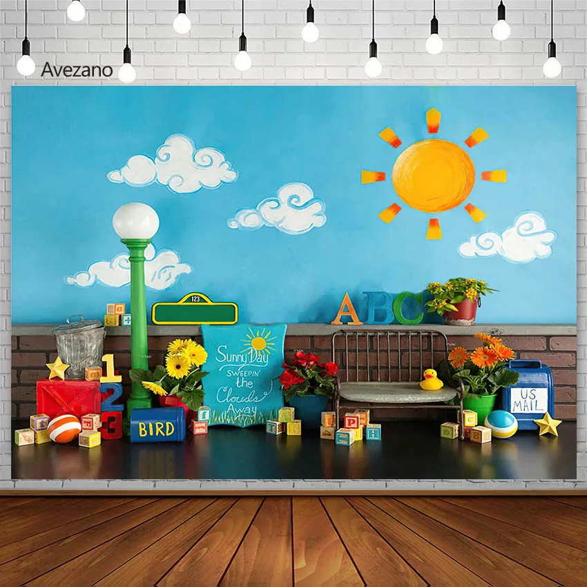 Avezano子供ポートレート写真背景白いクラウドストリートランプ風景学校の写真の背景