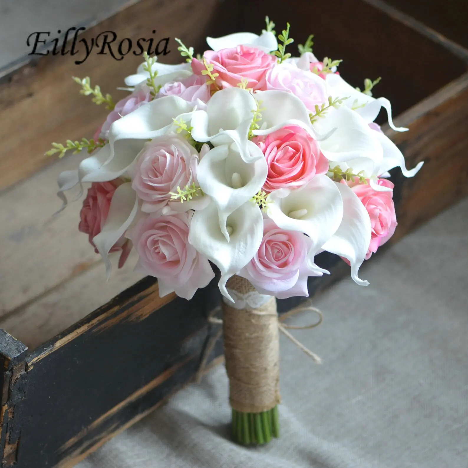 White Calla Lily Pink Roses Romantic Bridal Bouquet Artificial Real Touch Wedding Flowers for Bridesmaid Ramo Flores Novia New