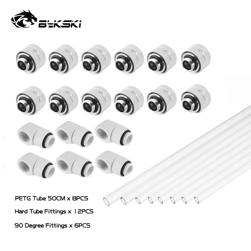 Bykski DIY PETG Hard Tube+Fittings Kit OD14 For Computer Water Cooling Sysetem Silver,Black,Gold,,White