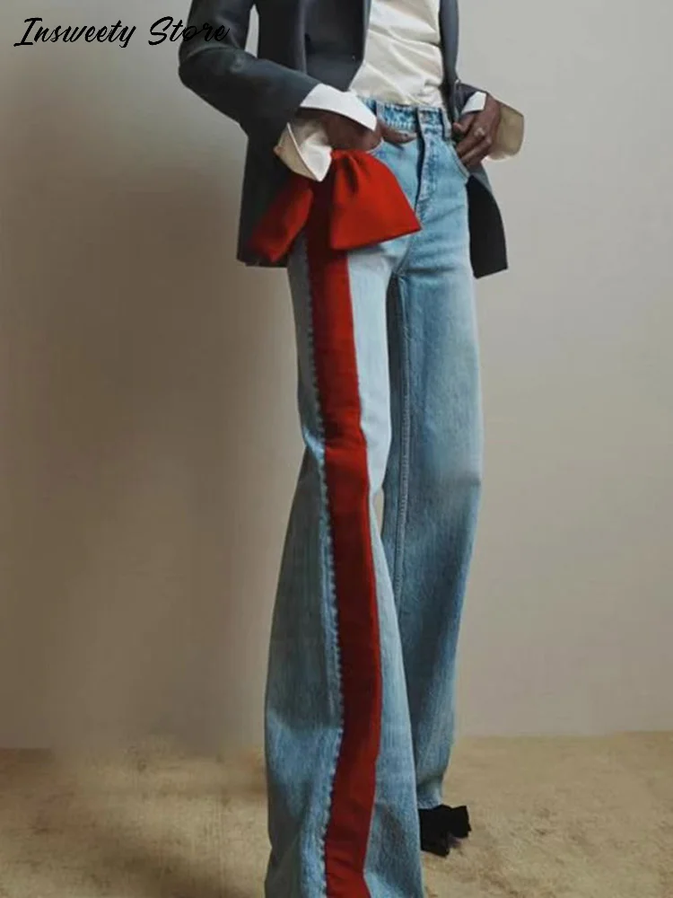 

Модные джинсы большого размера с бантом, женские прямые тонкие джинсовые брюки с высокой талией Y2k, весна-лето 2021, новая женская уличная одежда