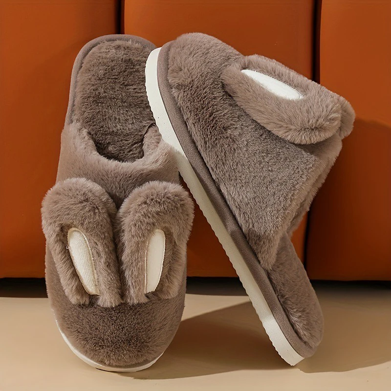 Simpatiche pantofole da casa con orecchie di coniglio in peluche Pantofole soffici per studenti Camera da letto invernale Scarpe da ragazza Kawaii