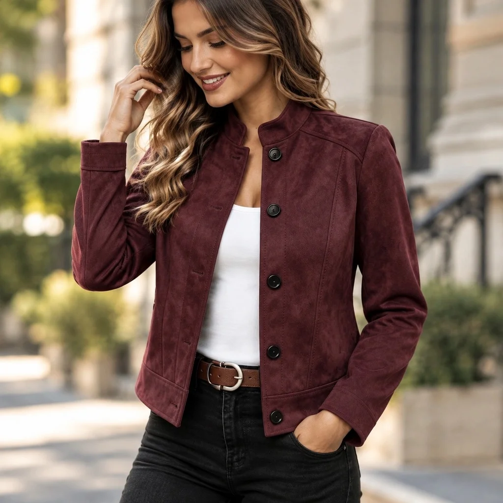 Long Sleeve Button Front Hat Regular Fit Casual with Mid Length Jacket Stand Collar Regular Sleeve No Hood Autumn Women Jacket