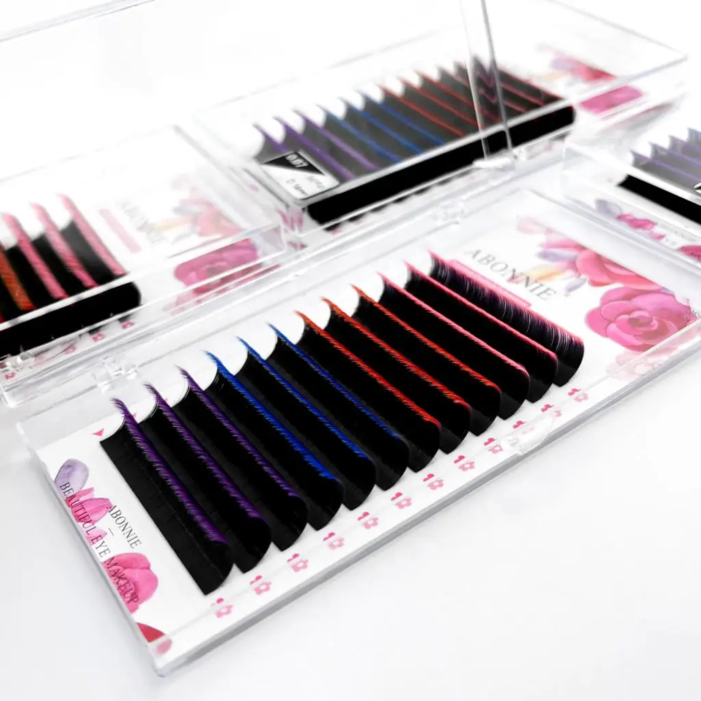 Abonnie Ombre Colored Auto Fanning Lashes Extensions Fast Blooming Eyelash Volume Cilios Easy Fan