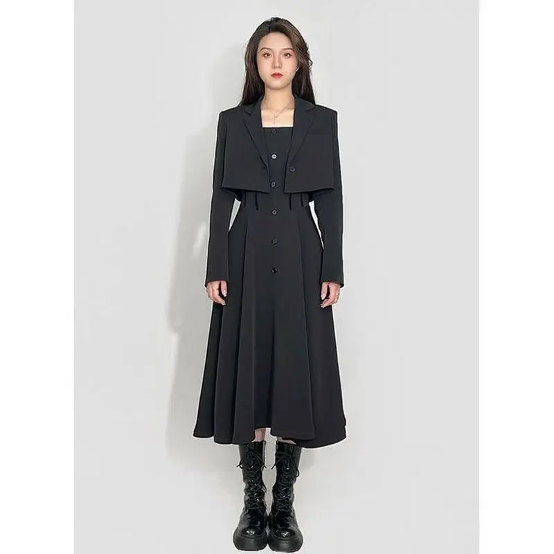 

Insozkdg Black Blazer Dress Set Women's Spring Autumn New Waist Slim Slimming High End Two Piece Office Lady Harajuku