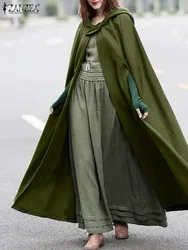 Women Fashion Hoodies Long Capes 2024 ZANZEA Autumn Casual Coats Loose Solid Ponchos Winter Cloak Jackets Outwear Cosplay Coat
