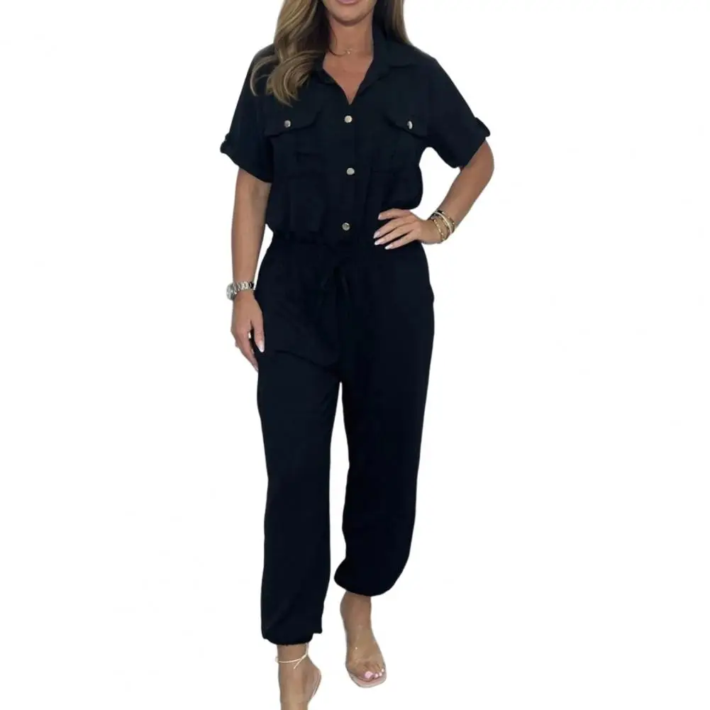 

Lady Loose Jumpsuit Stylish Women's Cargo Style Jumpsuit with Drawstring Waist Chest Pockets for Spring Summer Commute or Casual