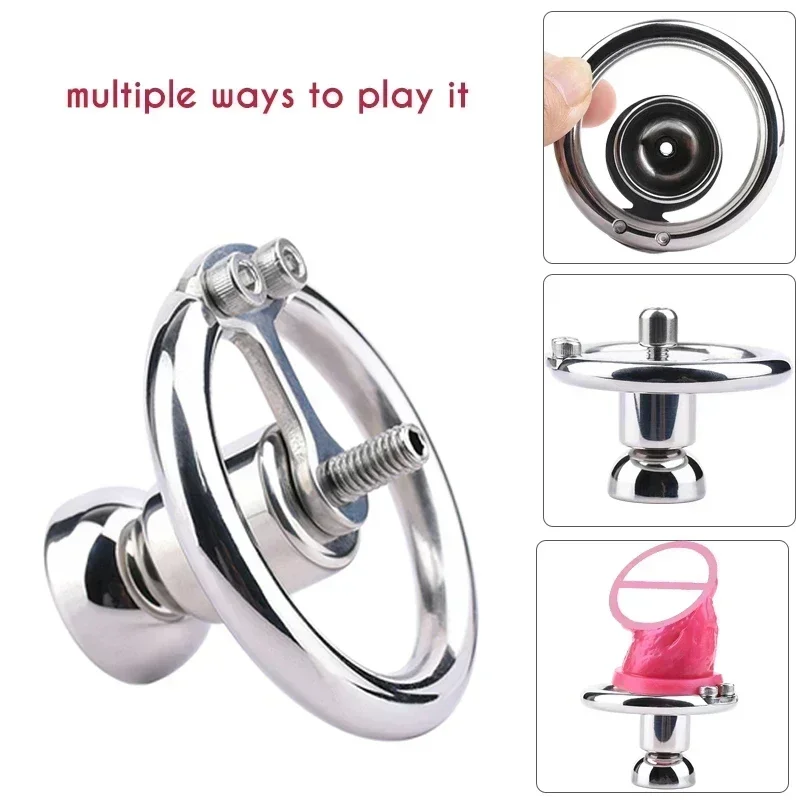 Metal Chastity Cage with Pink Dildo Head New StainlessSteel Negative Cock Cage Urethra Toy Men Adult Games Sex Tooys for Man