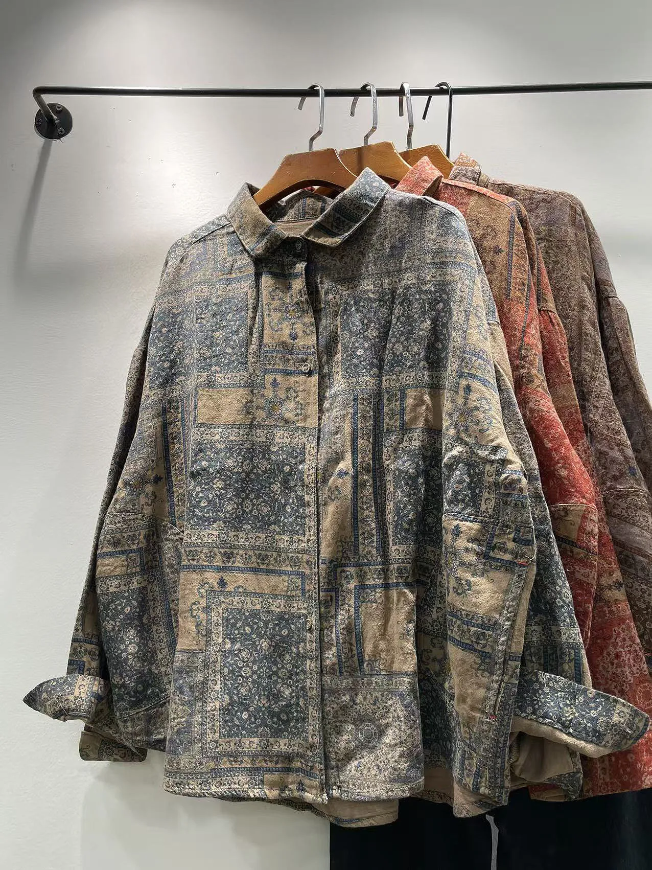 

Retro Sle Long Sve Cotton irt Women's Loose Fit Printed Collar Single Button Double Gauze Spring Summer Faion