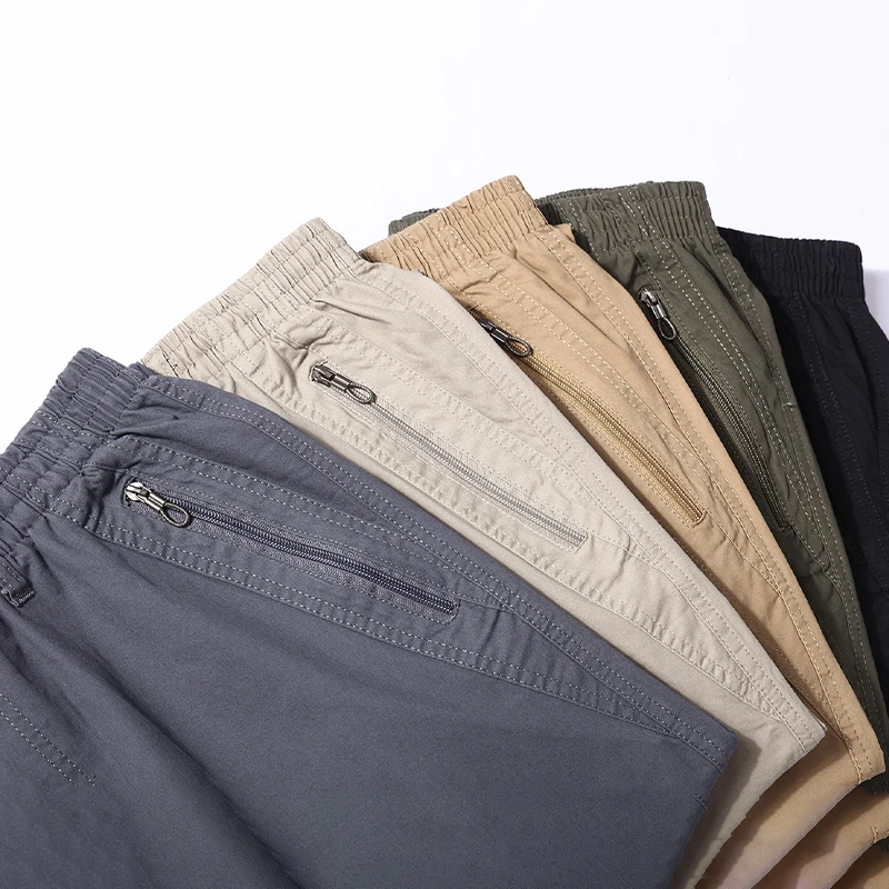 IPPOLICH Spring/Autumn Men's Solid Color Business Pants Casual Sports Sweatpants Stretch Waist Work Utility Pocket Casual Pants