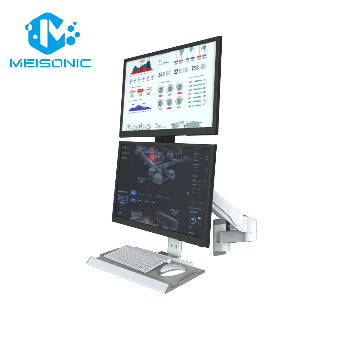 

T9-GA02KB-SPC Industrial Workstation Dual Stand Adjustable Spring Desk Mount Vesa Bracket 90 Degree Easy Installation