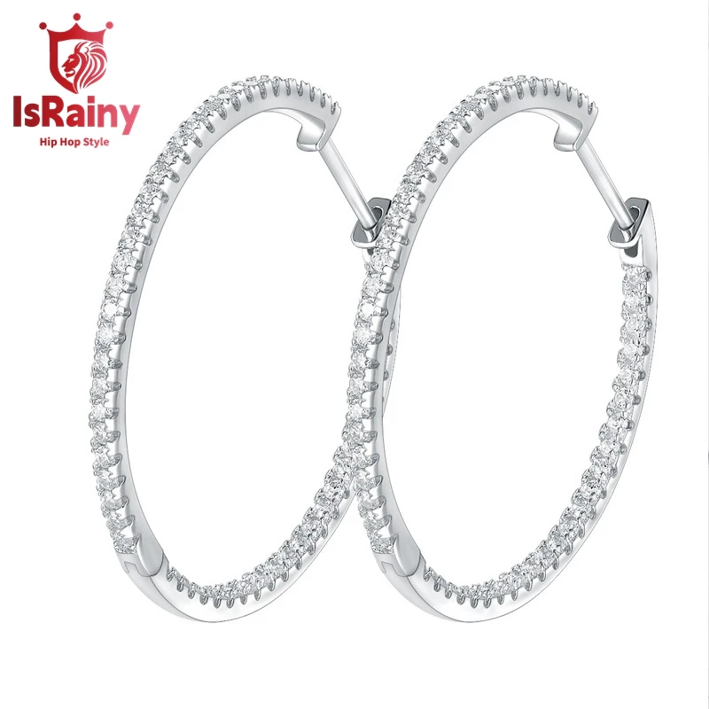 

IsRainy Hip Hop Rock 925 Sterling Silver GRA Moissanite Diamond Wedding Engagement Ear Hoop Earrings Fine Jewelry for Women Men