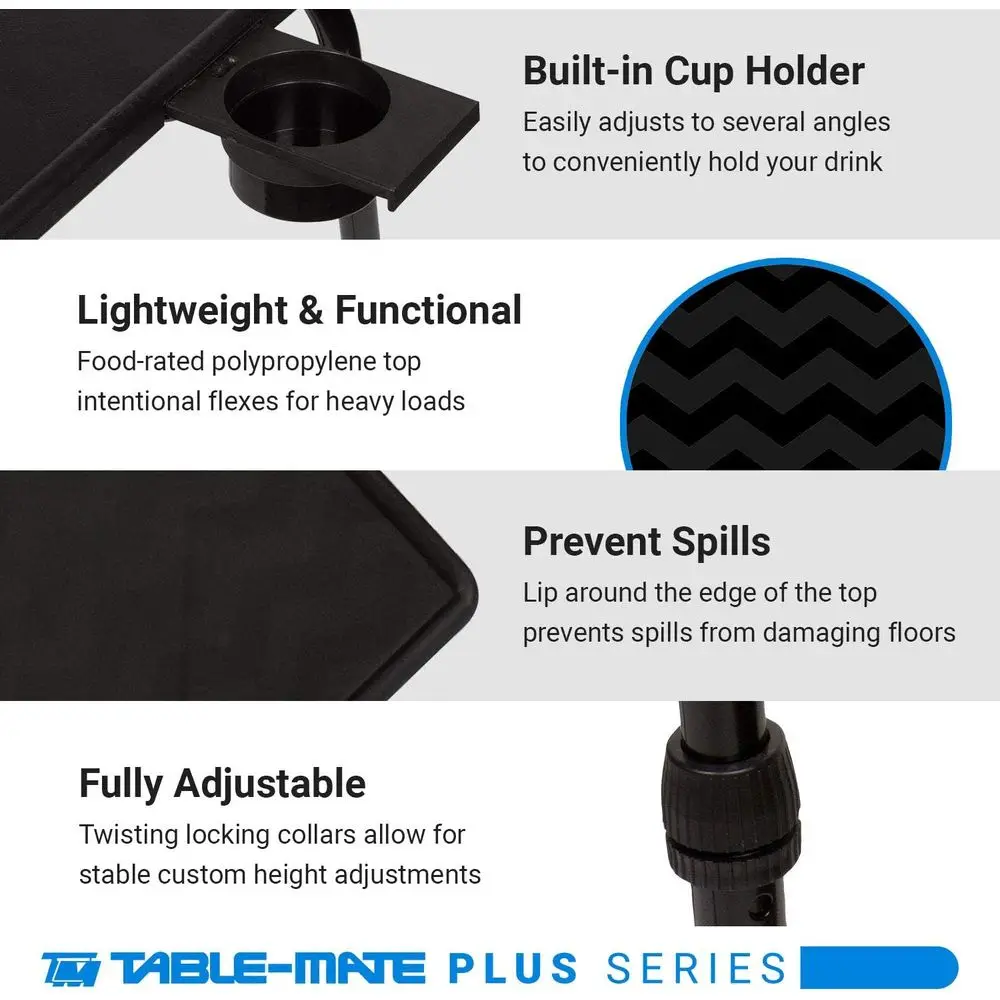 صينية تلفزيون قابلة للطي قابلة للتعديل - مكتب محمول مع حامل أكواب للأكل والوجبات الخفيفة واستخدام الكمبيوتر المحمول