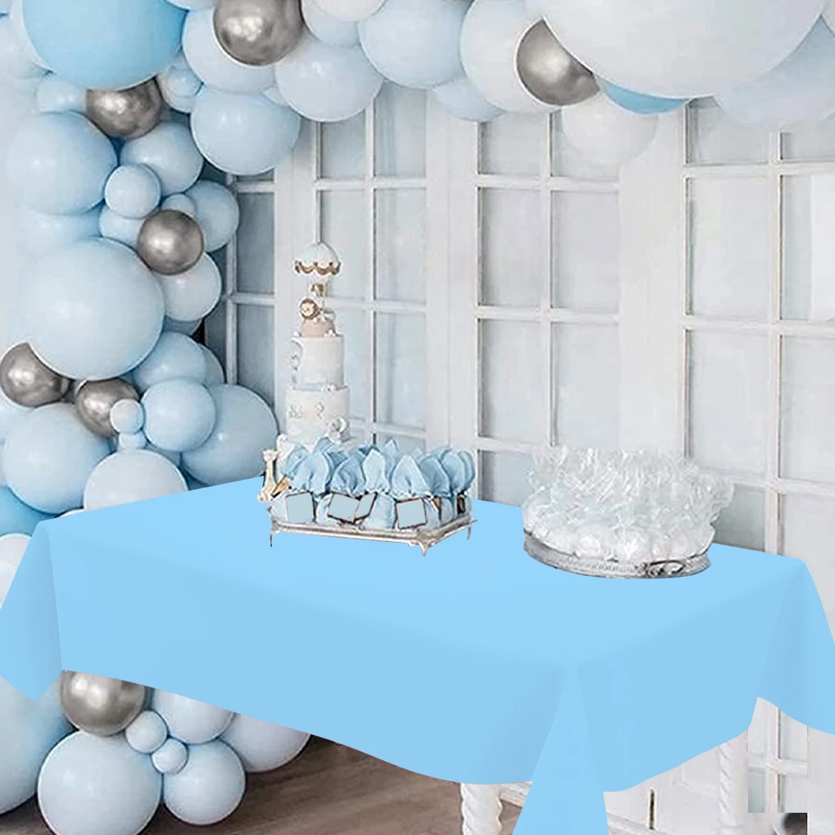 183 × 137 سنتيمتر الباستيل الأزرق مفرش طاولة غطاء طاولة بلاستيكي للاستعمال مرة واحدة للزينة الزفاف حفلة عيد ميلاد لوازم ديكور للطاولات