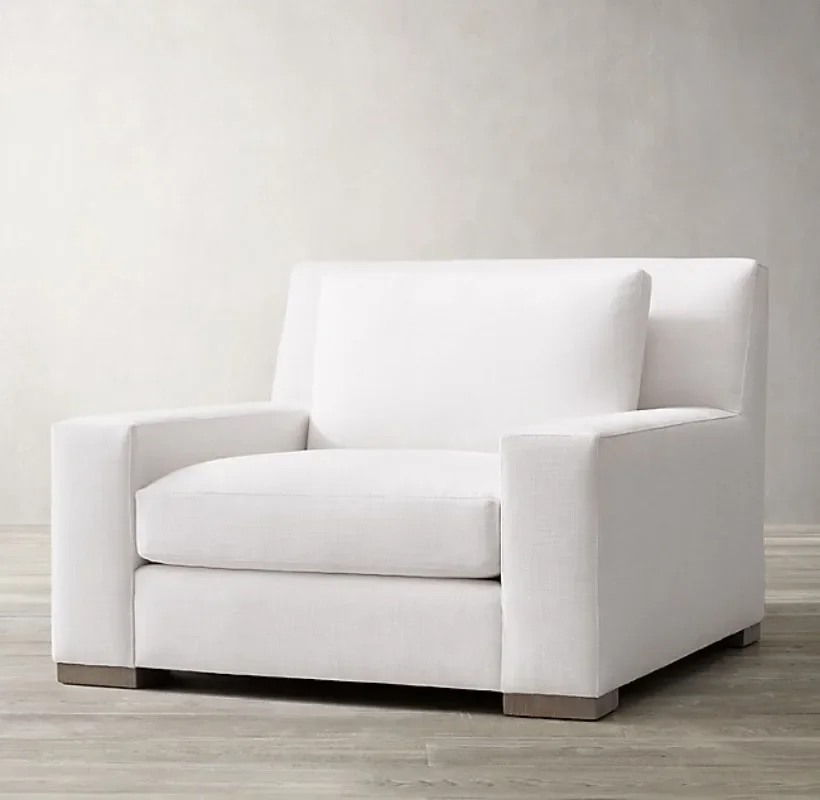 أريكة مزدوجة من قماش القطن والكتان الفاخر وخفيفة الوزن وحديثة وبسيطة من الخشب الصلب الفرنسي القديم للبالغين