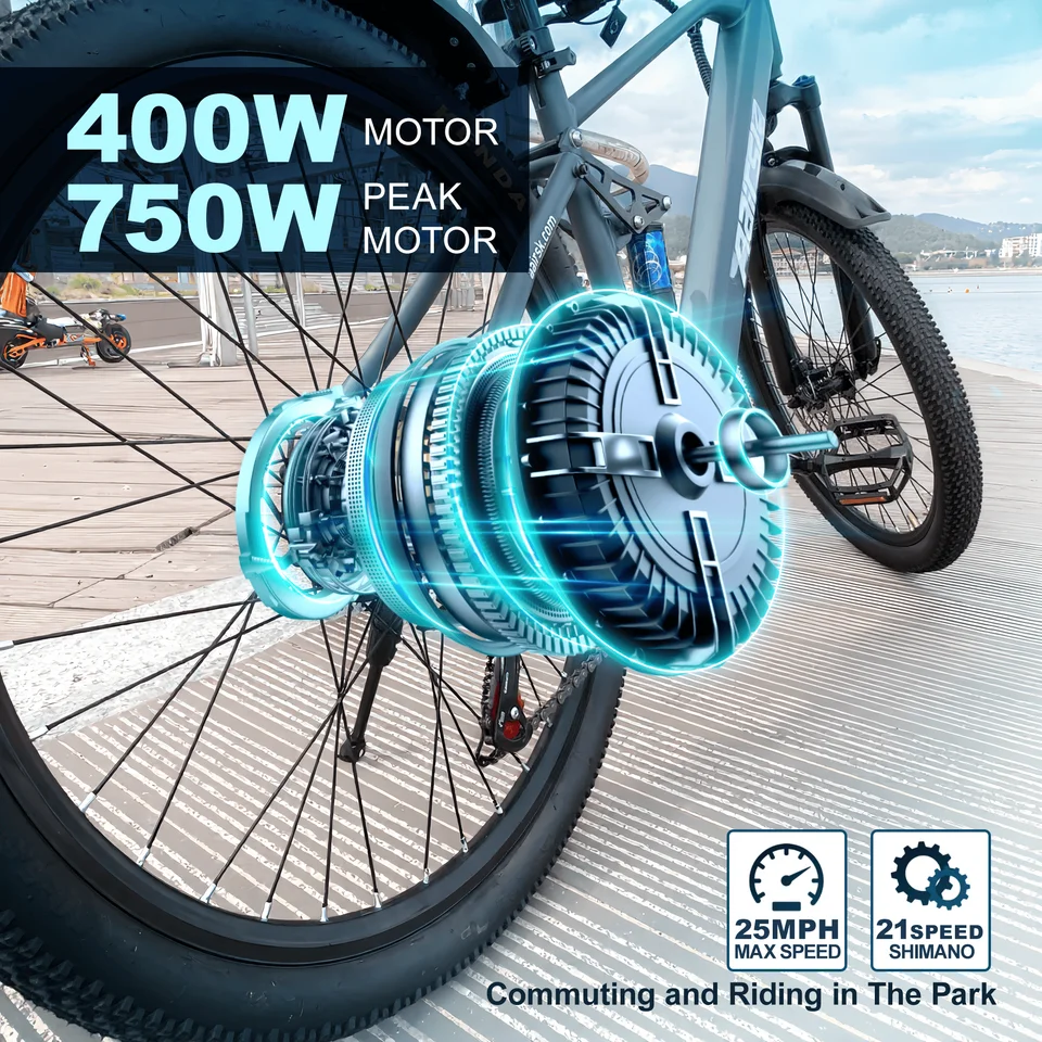 Electric Bike for Adults, 750W Peak Ebike, 40Miles 25MPH Electric Mountain Bike, 24''/26" Adult Electric Bicycle with 36V Battery, 21 Speed, Full Suspension, UL 2849 Certified image 8