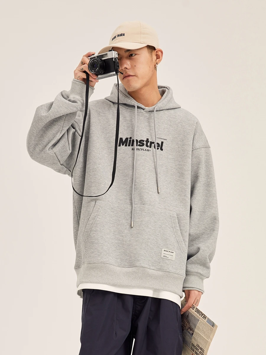 

American High Street Printed Hoodie Sweatirt Men's Autumn Winter Fce Lined Youthful Loose Casual Versatile Jaet