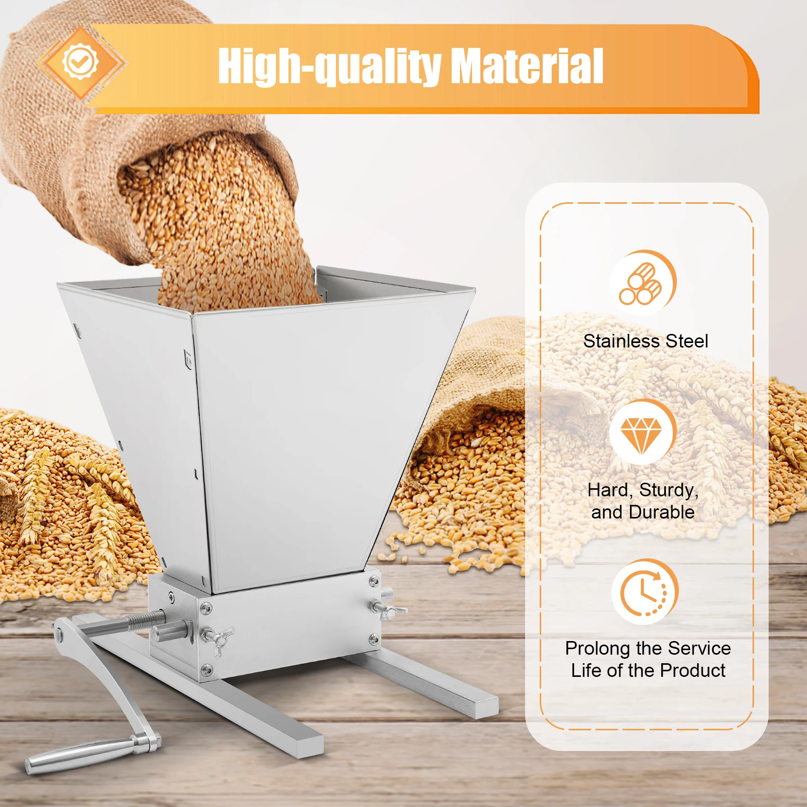 

Grain Mill Grinder Multi-function Manual Malt Mill Crusher Barley Grain Grinder with 2 Stainless Steel Roller for Home Brew Beer