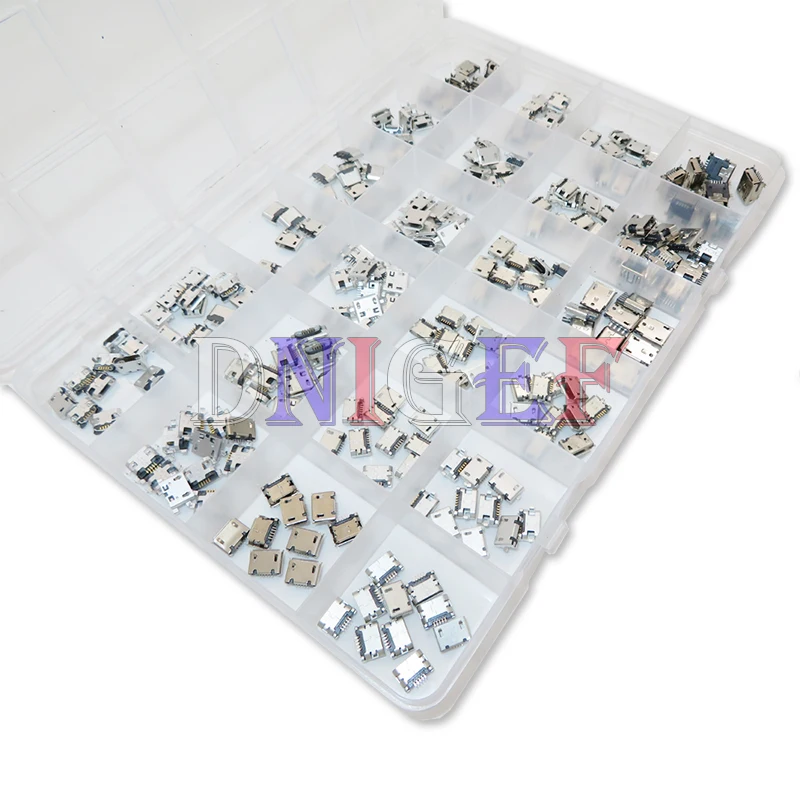 240PCS/Set 24Kinds Micro Usb Box Mini Mobile Phone Charging Accessories Connector Socket Jack MP3/4/5Pin