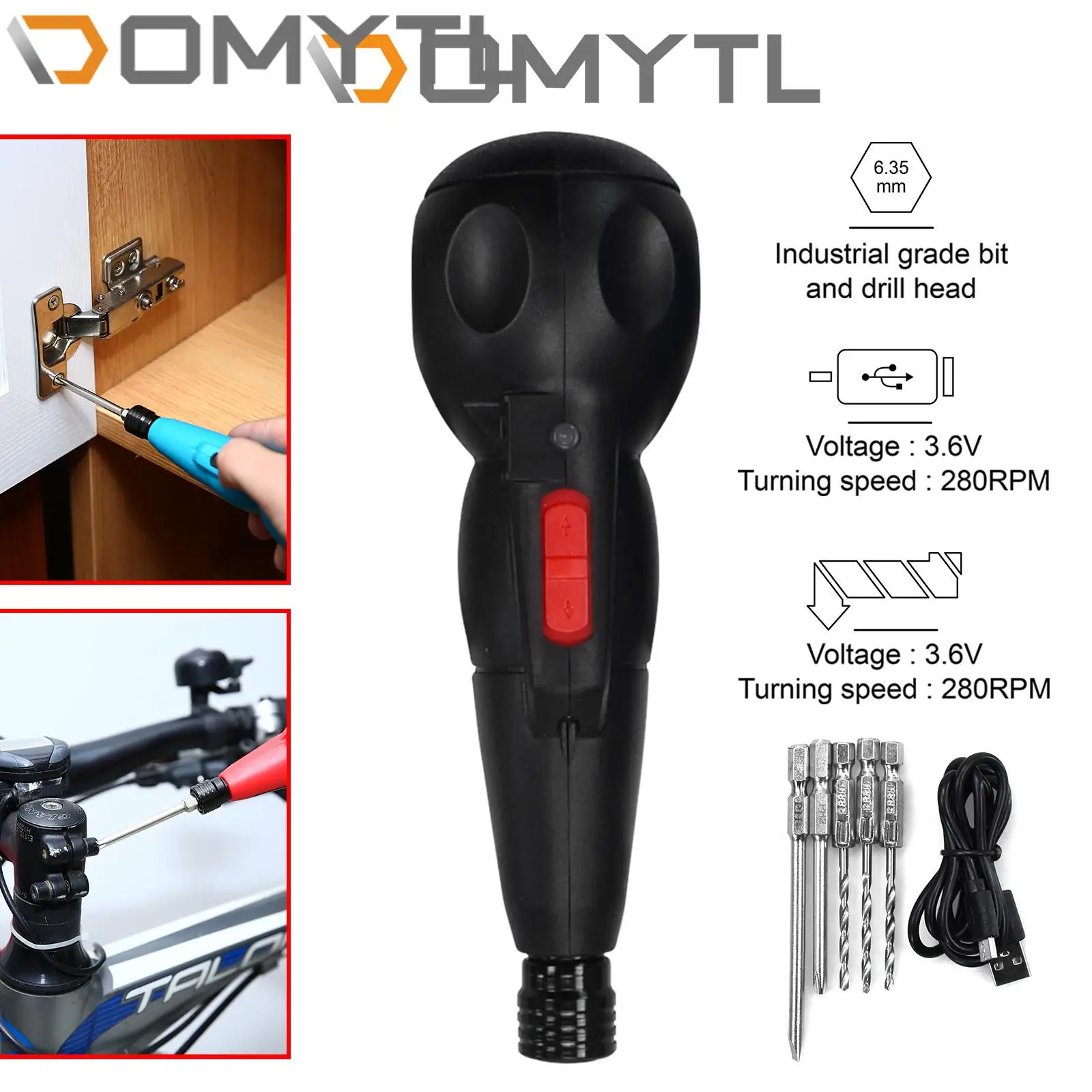 

3.6V Electric Screwdriver Integrated Small USB Rechargeable with 5pc Drill Screw