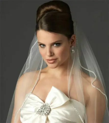 New 2-Layer Elbow Length Rhinestone Edge Wedding Bridal Veil With Comb