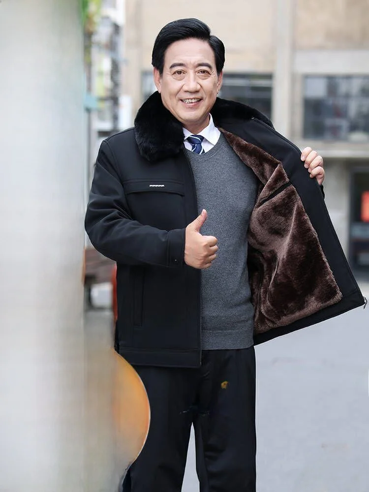 

Утепленное фланелевое мужское хлопковое пальто-куртка для папы, зимнее, теплое, повседневное, делового стиля, приталенное, с карманами, не требует глажки