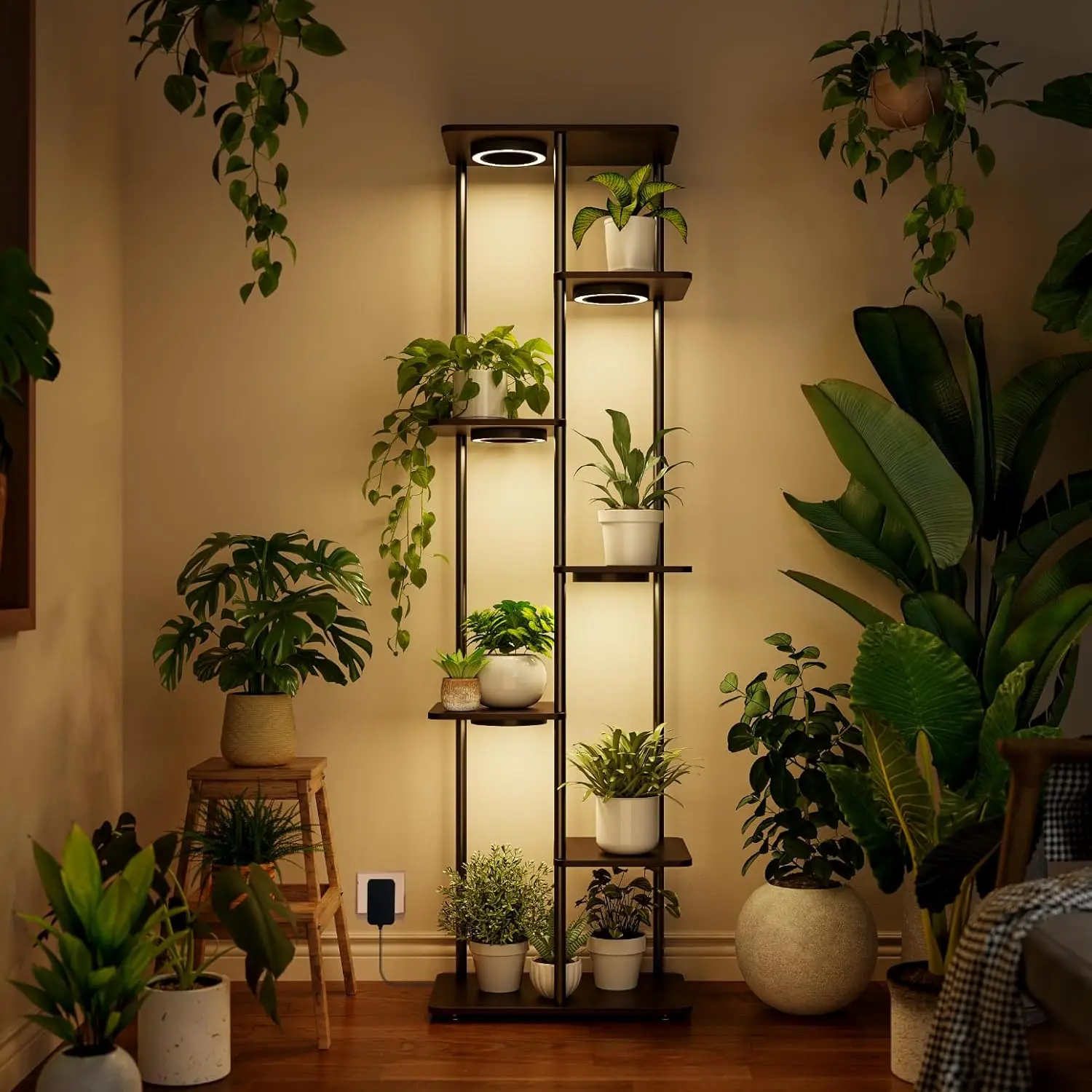 

7-Tier Indoor Plant Stand with Grow Lights, Full Spectrum Timer, Corner Shelf for Living Room Plants
