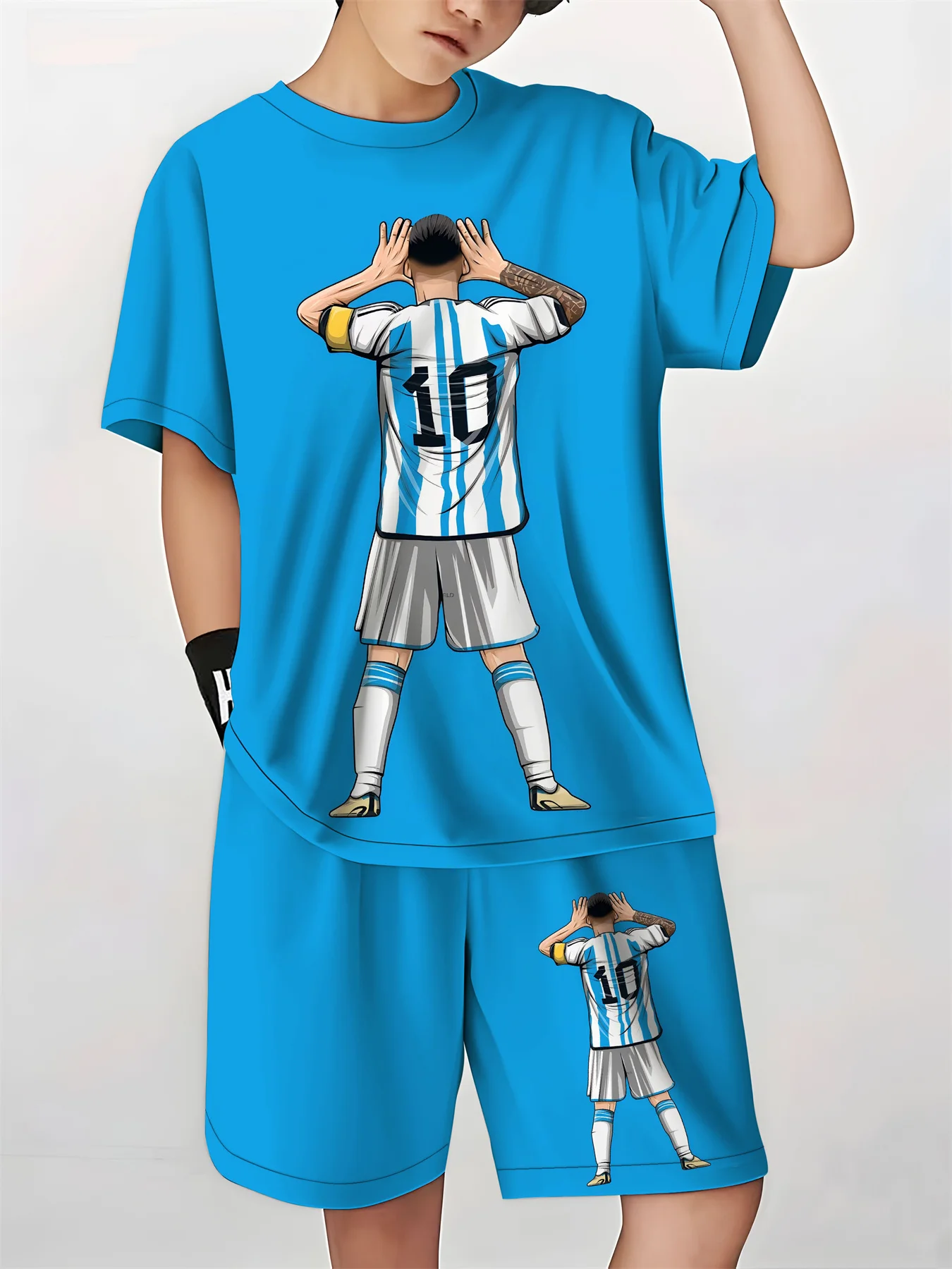 

2025 Summer new children's set Soccer 3D printed Boy's T-shirt Short Sleeve T-shirt Summer children's top soccer graphic T-shirt