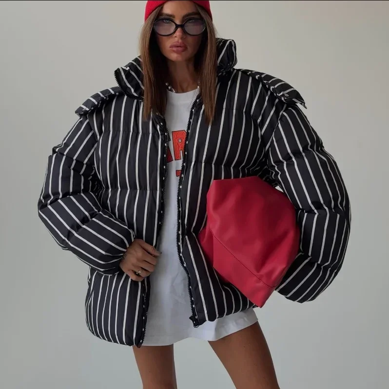 موضة مقنعين سستة الدافئة رشاقته معاطف للسيدات مقنعين مبطن سترة الخريف الشتاء الإناث شريط غير رسمي المرأة وسادة مبطنة #2