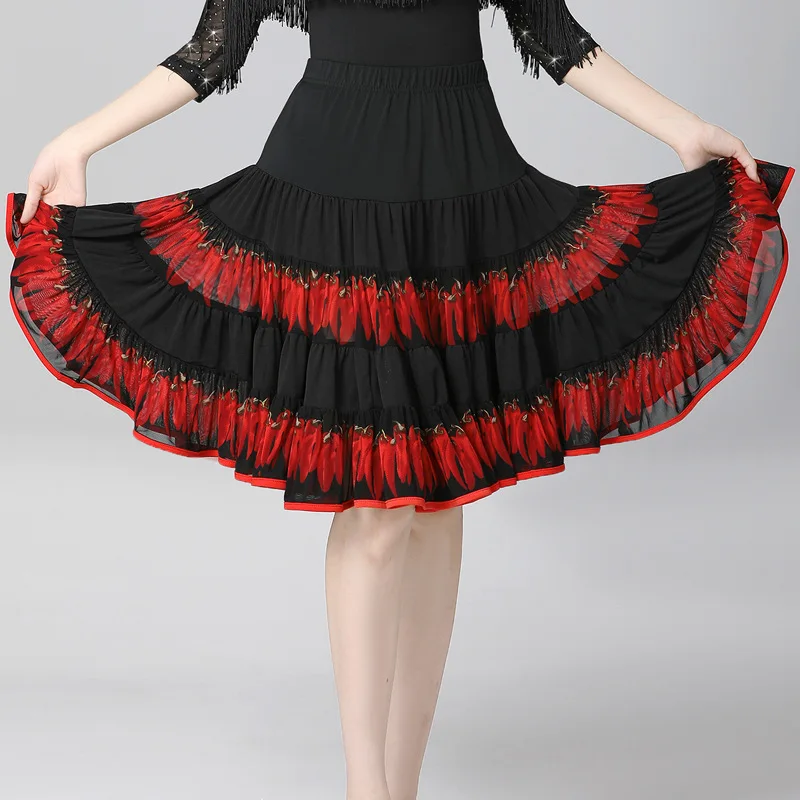 Maßgeschneiderte Flamenco Latin Dance Rock Praxis Kleid Erwachsene Weibliche Stierkampf Tanz Performance Big Swing Halb Rock Frauen