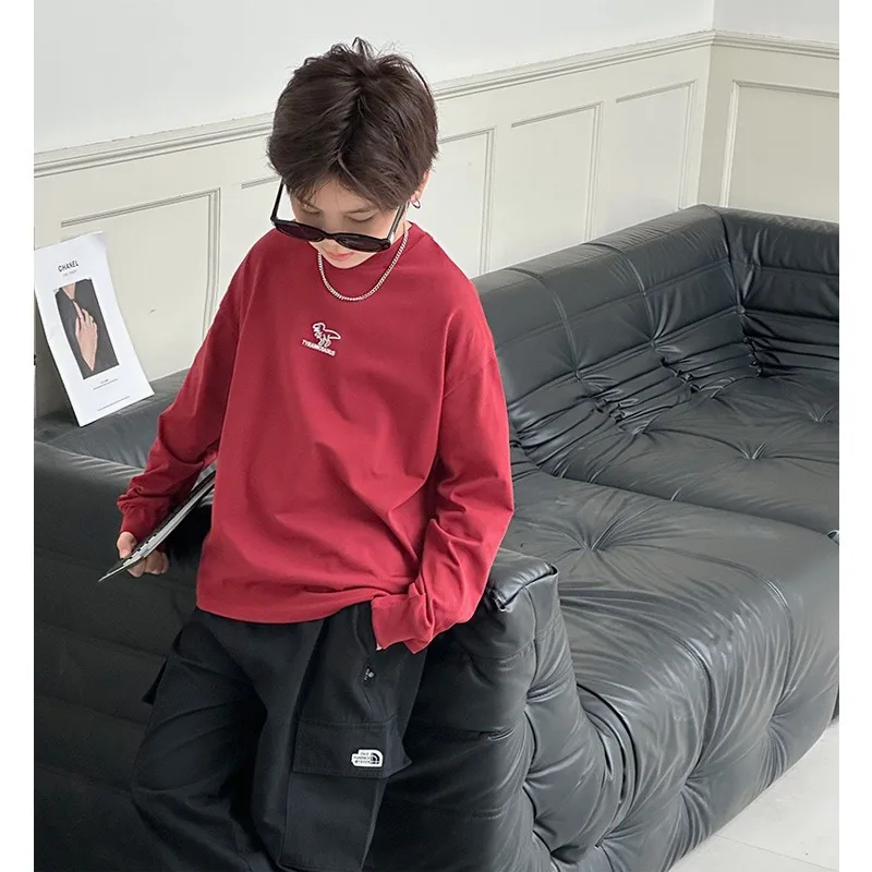 2026 Kids Boys Tops RAISE Autumn Children Boys Dinosaur Printed Long Sleeves Loose Round Collar 2-8Yrs Baby Boys Pullovers Tops
