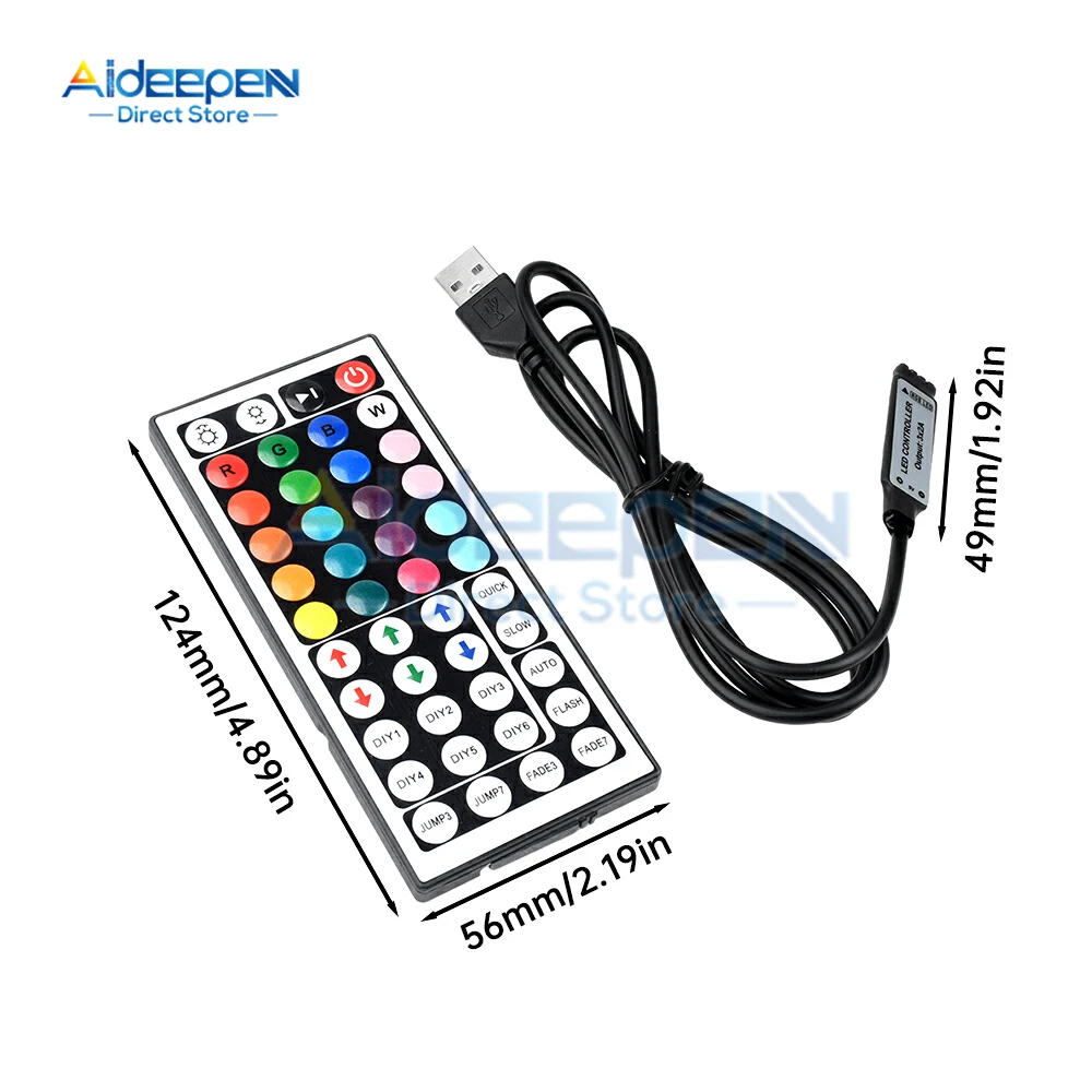 Faixa de led rgb usb/dc com controle remoto de 44 teclas, adequada para quarto, sala de estar, cozinha, decoração de esportes, luz noturna