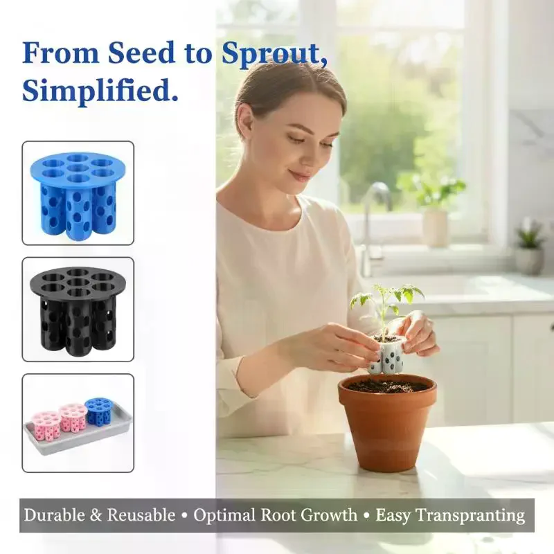 7-Hole Seed Germination Tray Easy Setup No Soil Seedling Tray Space-Saving Garden Nursery Pot DIY Home Garden Hydroponic Parts