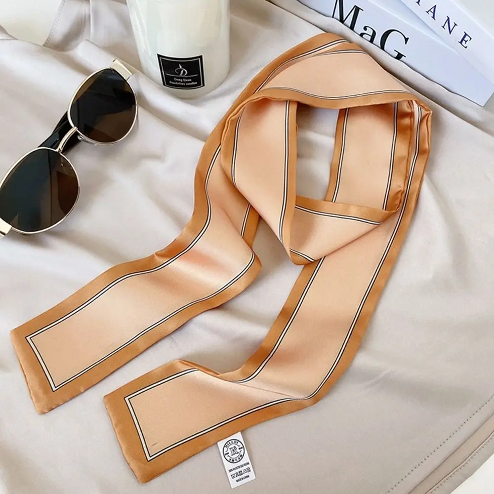 Neckerchief French Female Shawl Stripe Printing Ribbon Headband Small Long Scarf Silk Scarf Korean Style Scarves Printed Scarf
