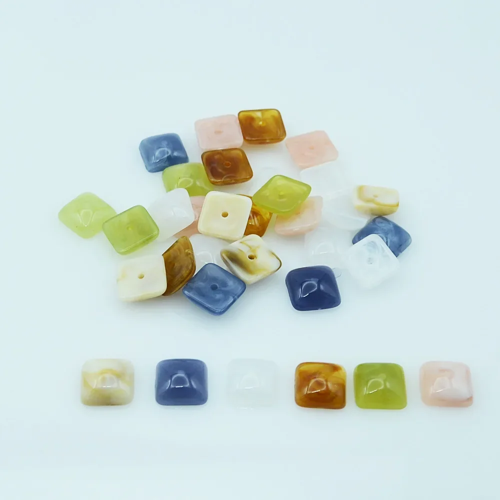 30 PCS 12mm Square Jelly Colored Half Hole Acrylic Flat Bottom Beads  DIY Charm Manufacturing Jewelry and Phone Case Accessories
