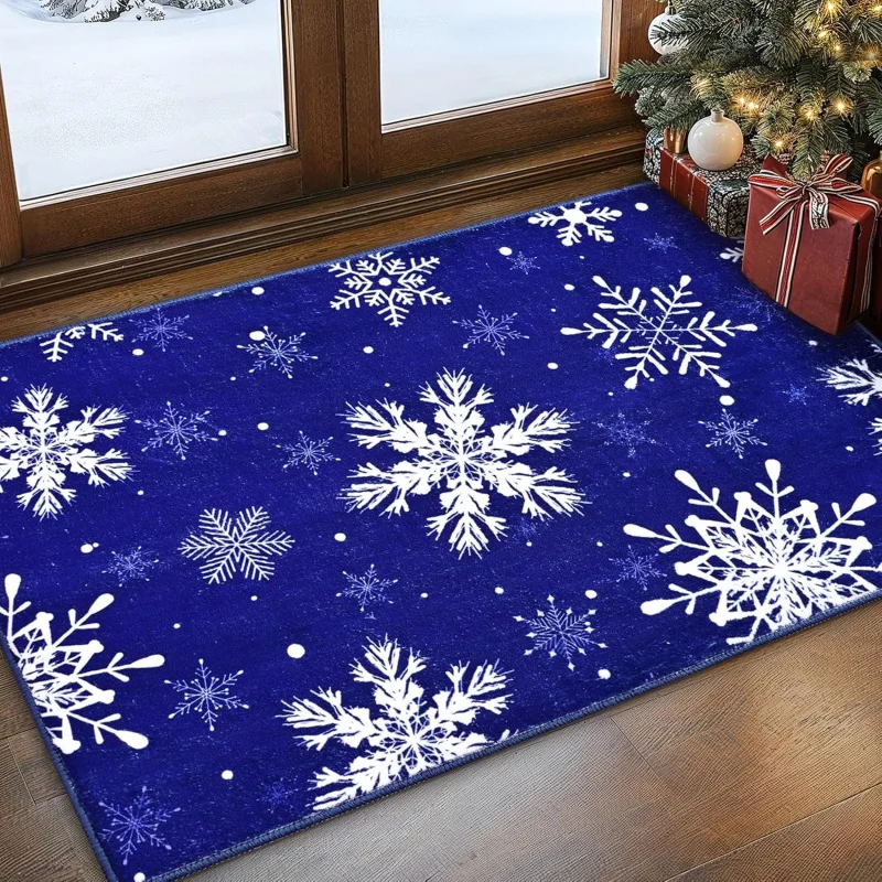 

Christmas doormat snowflake area blue entrance mat 61X90cm front by bedroom living room flannel decoration