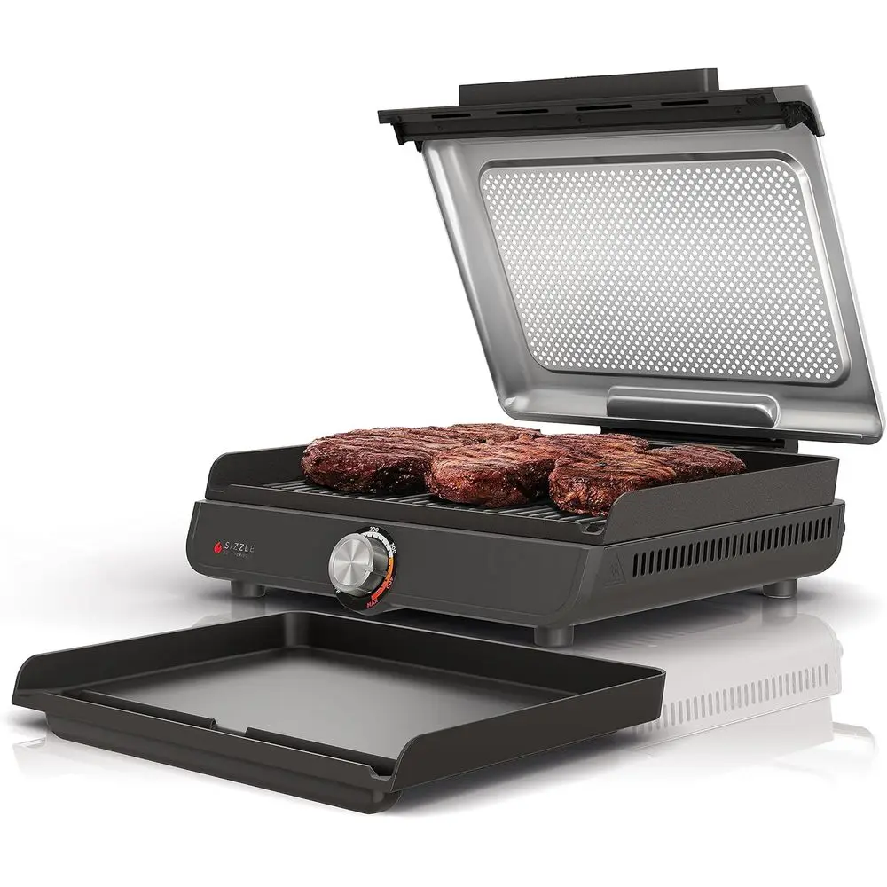 

Griddle and Indoor Grill, 14’’, Electric Grill, or Steak, Burgers, Salmon, Veggies, and More, Pancake Griddle, Nonstick, Dishwas